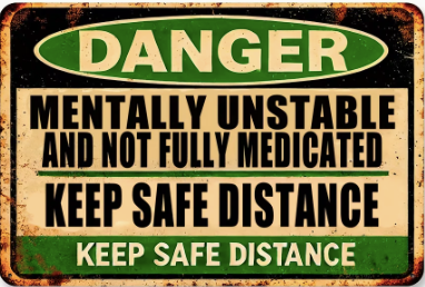 Danger Mentally Unstable And Not Fully Medicated Keep A Safe Distance