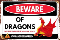 Beware of Dragons Sign - Funny Fantasy Warning Metal Wall Decor