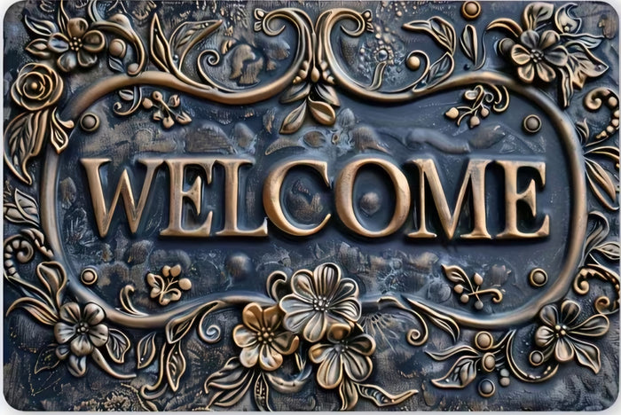 Welcome Sign - Elegant Floral Embossed Metal Wall Decor