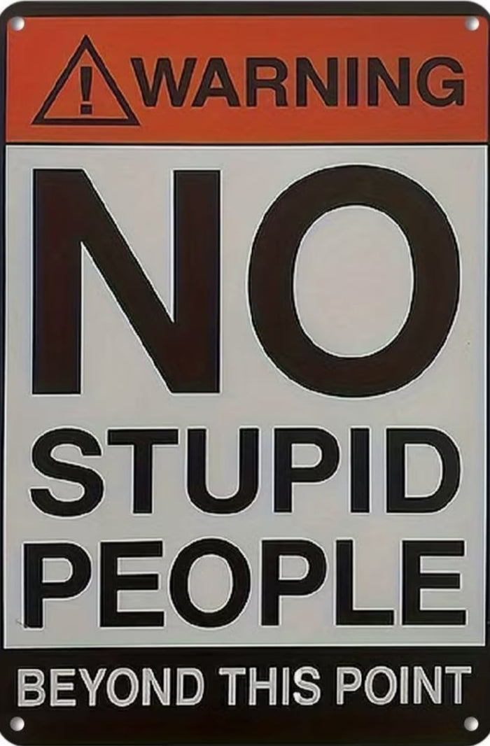 Warning No Stupid People Beyond This Point - Funny Metal Sign