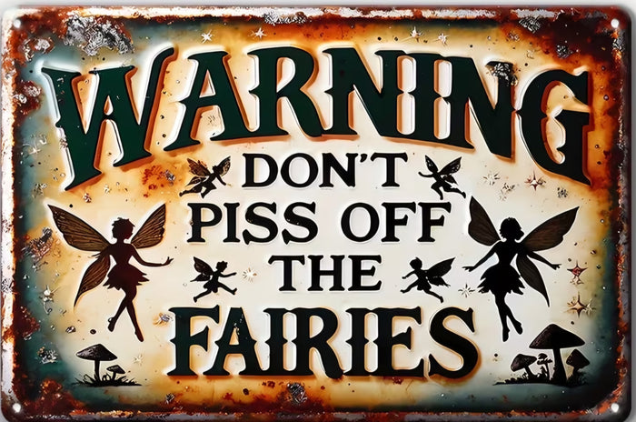 Warning Don't Piss Off The Fairies - Funny Fantasy Metal Sign