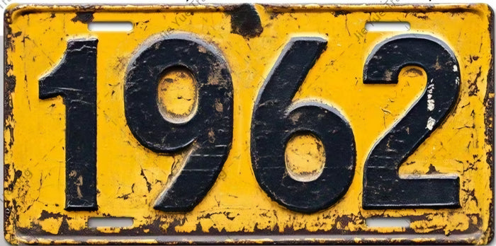 1962 Vintage License Plate Metal Sign