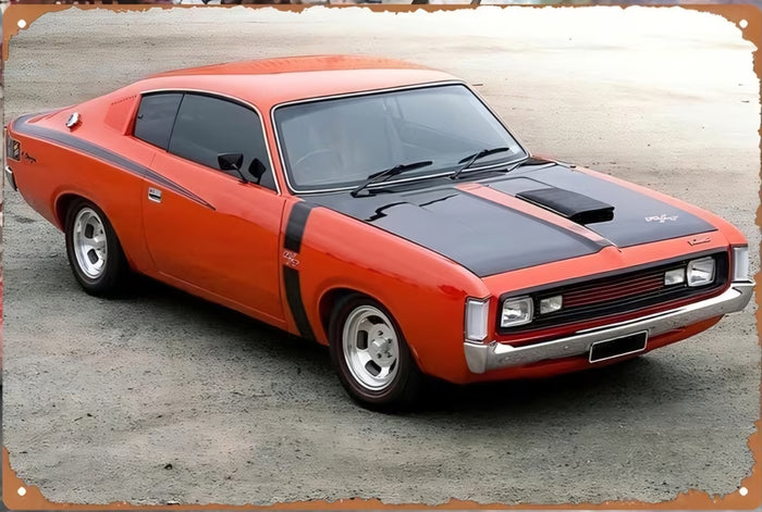 Orange Muscle Car Metal Sign