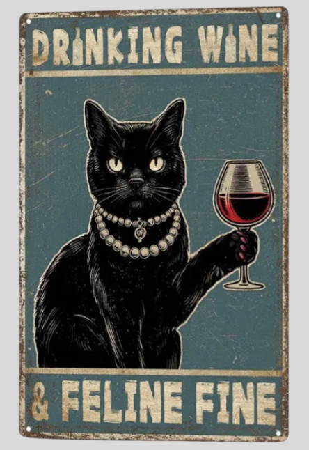 Drinking Wine Feline Fine
